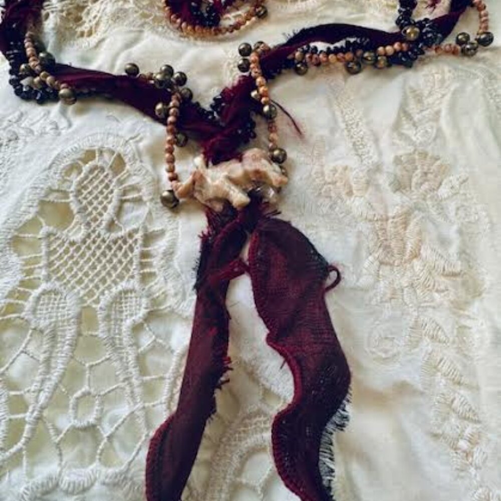 Bohemian Garnet & Jasper Long Layered Necklace 3 in One - Picture 4 of 8